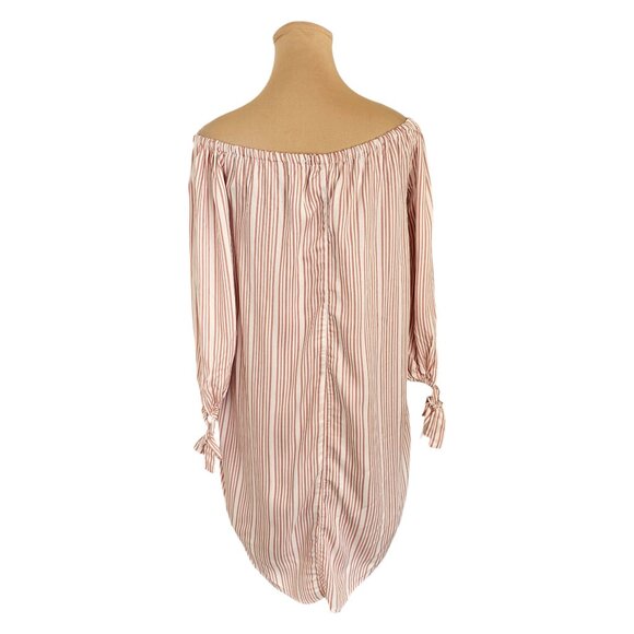 Gentle Fawn Light Pink Striped Off Shoulder Shirt Dress Sz S - Picture 5 of 10